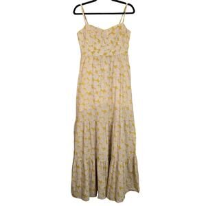 Fossil Dress Womens 6 Yellow Beige Maxi Spaghetti Strap Tiered Lined Cotton Boho